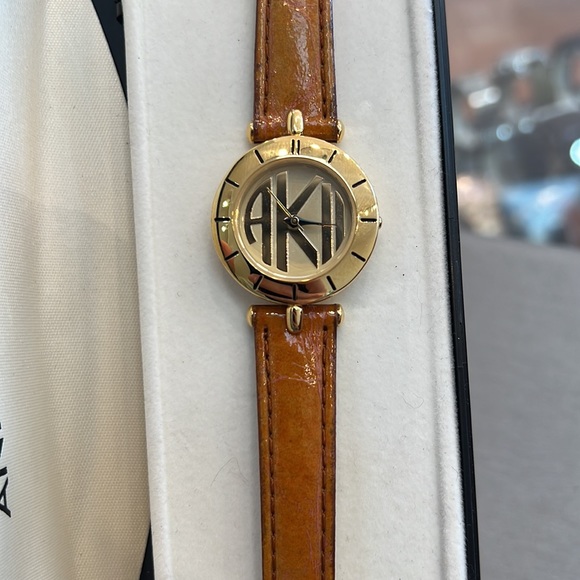 Anne Klein Watch Brown Leather Strap Gold - Picture 2 of 5